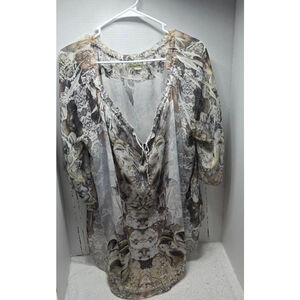 Women's Live and Let Live Blouse Plus XXL Brown White Floral